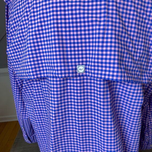 Vineyard Vines Harbor Shirt Blue Pink Check Vented Button Front Men's XL - Picture 5 of 9